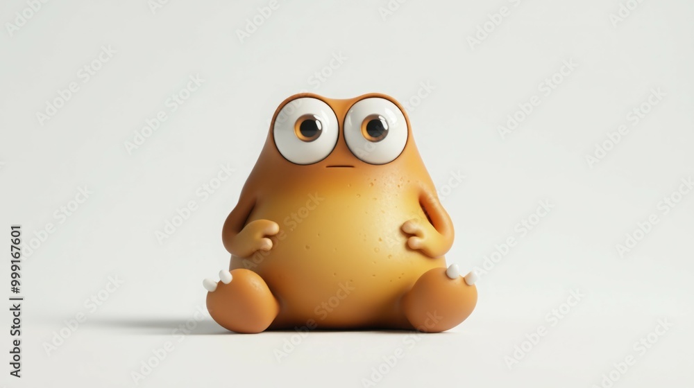 Cute orange cartoon creature with big eyes sits on a white background. Cute orange cartoon creature with big eyes sits on a white background.