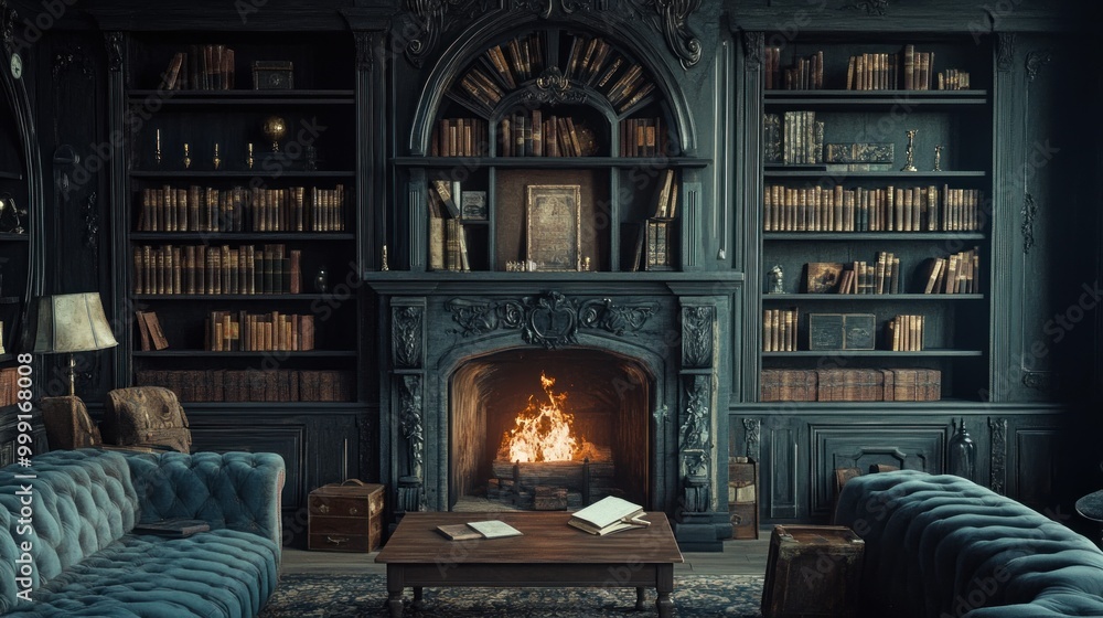 Cozy Library with a Fireplace Cozy Library with a Fireplace