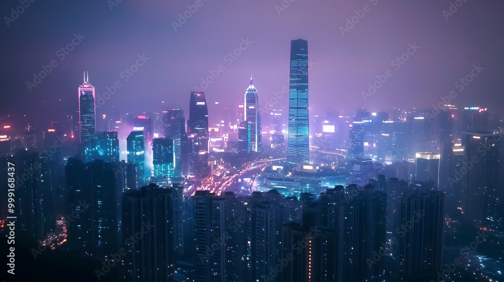 Obraz premium Night View of Urban Architecture in Shenzhen. 