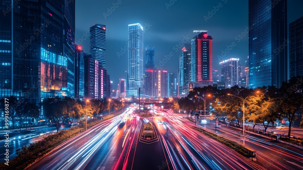 Obraz premium Night View of Urban Architecture in Shenzhen. 