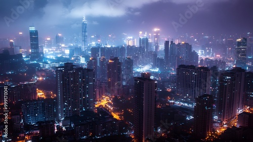 Wallpaper Mural Night View of Urban Architecture in Shenzhen.  Torontodigital.ca