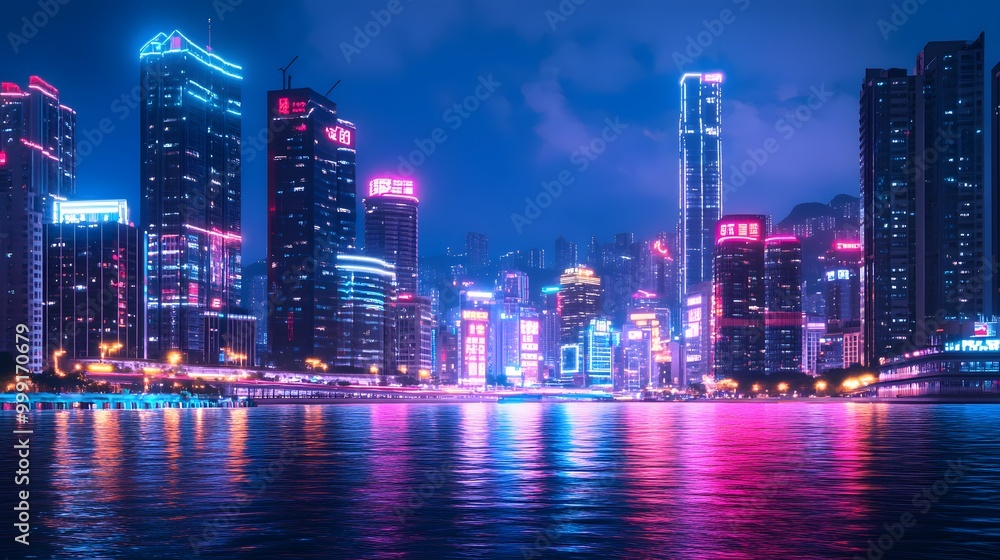 Fototapeta premium Night View of Urban Architecture in Shenzhen. 