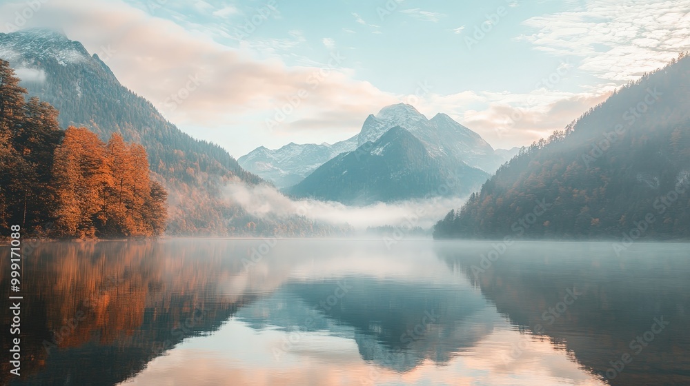 Fototapeta premium Positive quote on a serene lake reflecting the mountains, perfect for peaceful, nature-inspired messages.