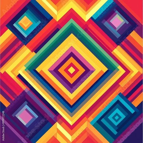 A colorful abstract design with squares and triangles