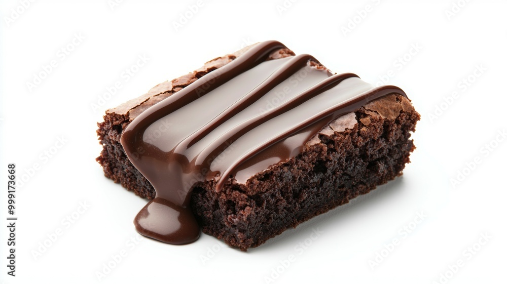 A chocolate brownie with chocolate drizzle on top A chocolate brownie with chocolate drizzle on top
