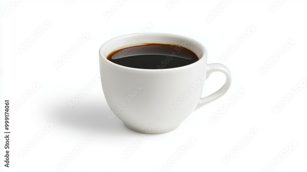 A white coffee cup with a dark brown liquid in it A white coffee cup with a dark brown liquid in it