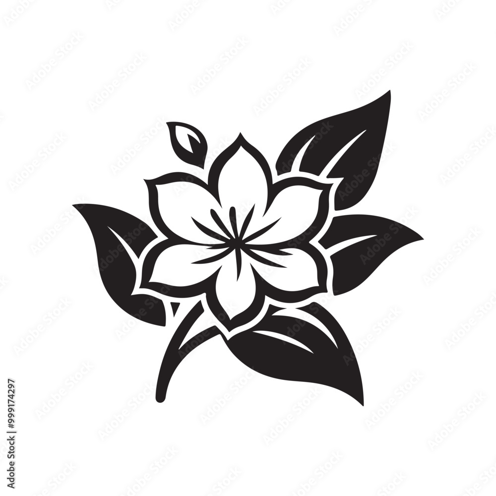 Elegant Jasmine Flower Icon - A Simple and Beautiful Floral Design, Ideal for Use in Natural Beauty, Wellness, or Botanical Branding, Perfect for Logos, Digital Media, and Nature-themed Graphic Projec Elegant Jasmine Flower Icon - A Simple and Beautiful Floral Design, Ideal for Use in Natural Beauty, Wellness, or Botanical Branding, Perfect for Logos, Digital Media, and Nature-themed Graphic Projec