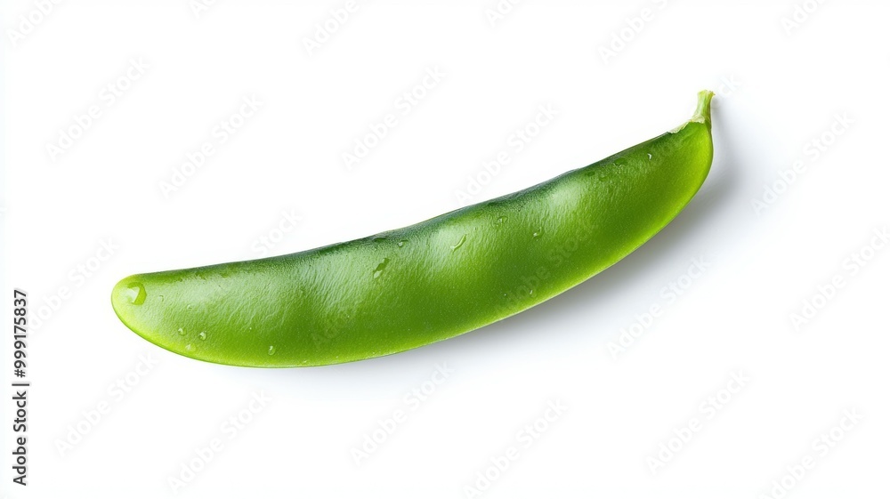 A green bean is shown on a white background A green bean is shown on a white background