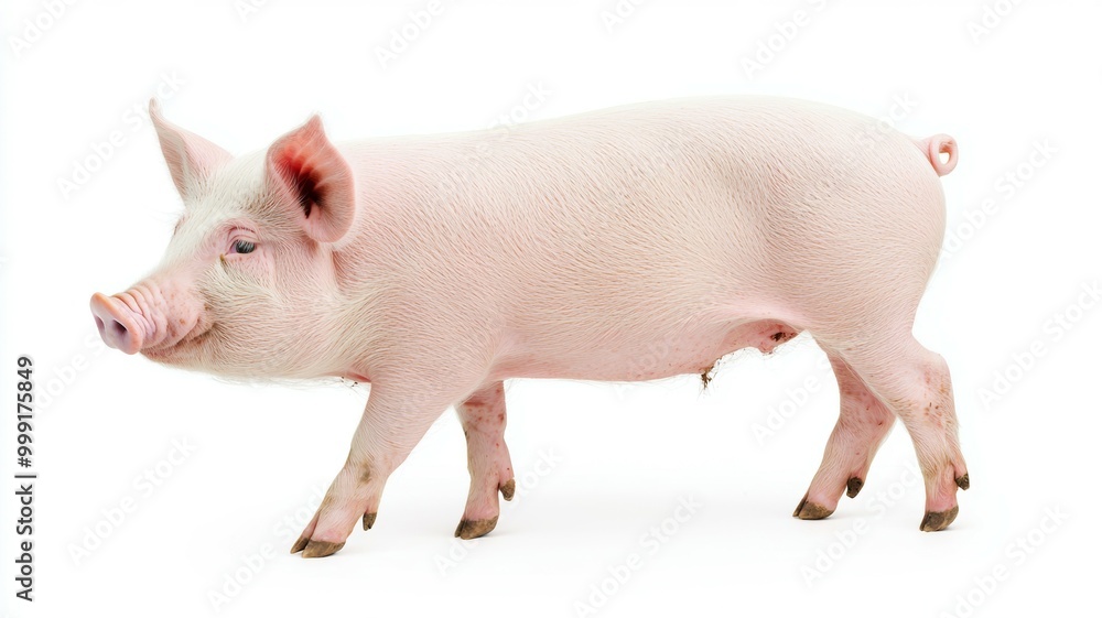 A pig is walking on a white background A pig is walking on a white background