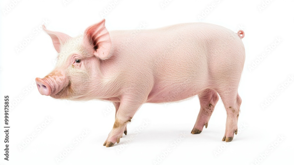 Fototapeta premium A pig is walking on a white background