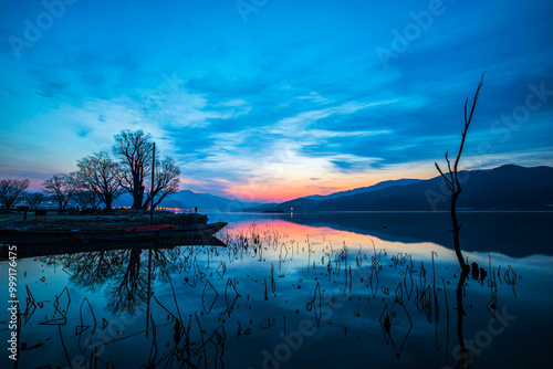 Dawn view of Dumulmeori(Yangsu-ri) near Yangpyeong-gun, South Korea. Dumulmeori is the place where the North and South Han Rivers join photo