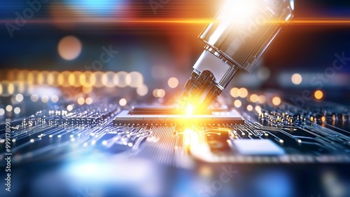 Wallpaper Mural A computer chip is being inspected by a pen Torontodigital.ca