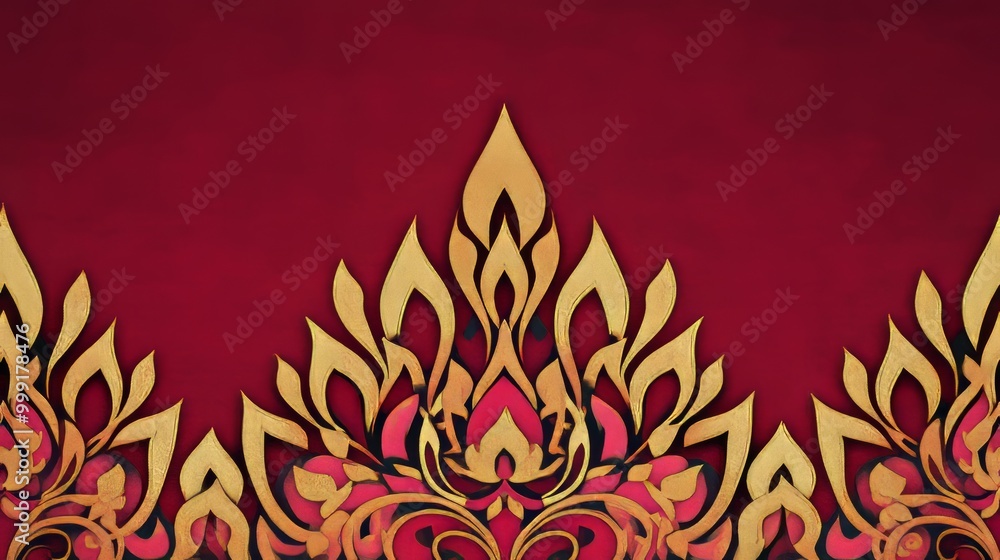 Red and gold ornate border with floral patterns. Red and gold ornate border with floral patterns.