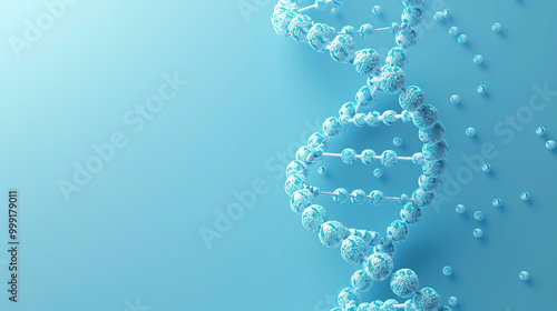 3d double helix of DNA on blue background, copy space concept