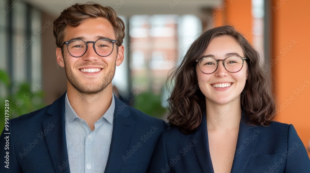 Smiling Business Couple in Office Teamwork Success Professional Portrait Smiling Business Couple in Office Teamwork Success Professional Portrait
