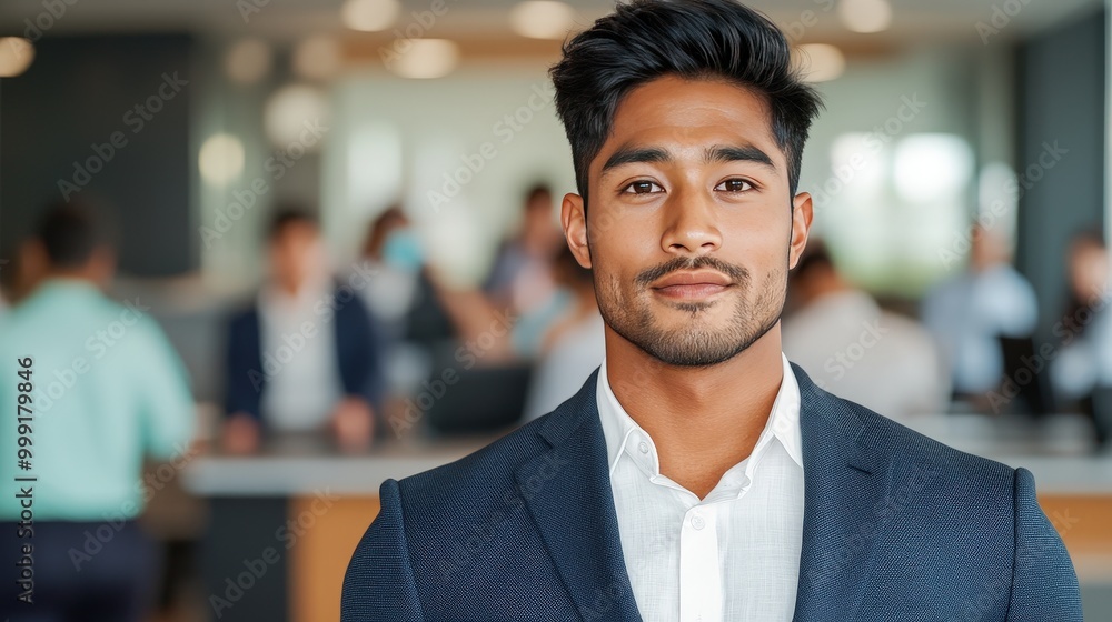 Fototapeta premium Confident Asian Indian Businessman in Modern Office Setting