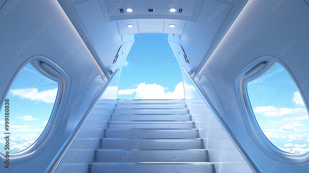 Obraz premium Ladder with open door in business jet airplane