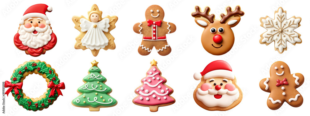 Fototapeta premium Christmas gingerbread cookie png cut out element set