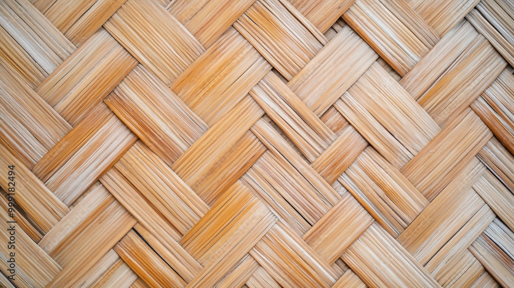 Close-up of a woven bamboo pattern with a natural, light brown color. Close-up of a woven bamboo pattern with a natural, light brown color.