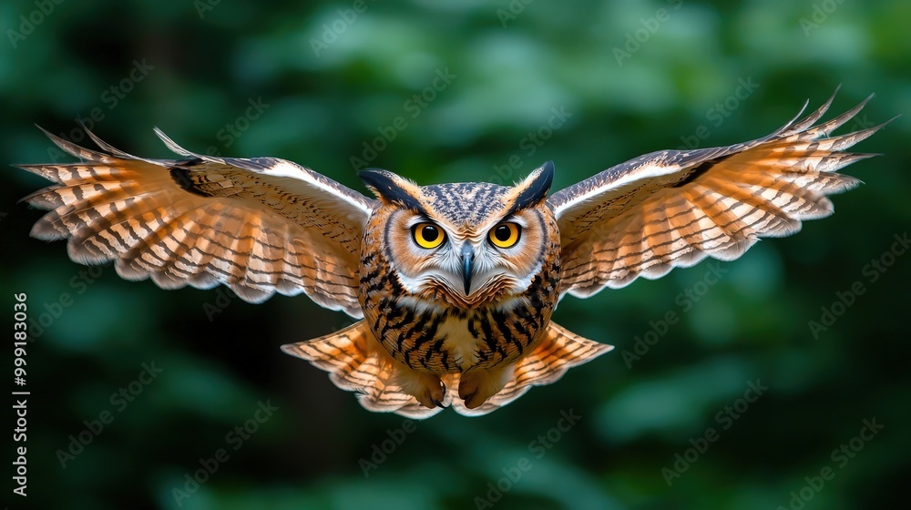 Obraz premium Majestic Owl in Flight with Spread Wings and Intense Gaze