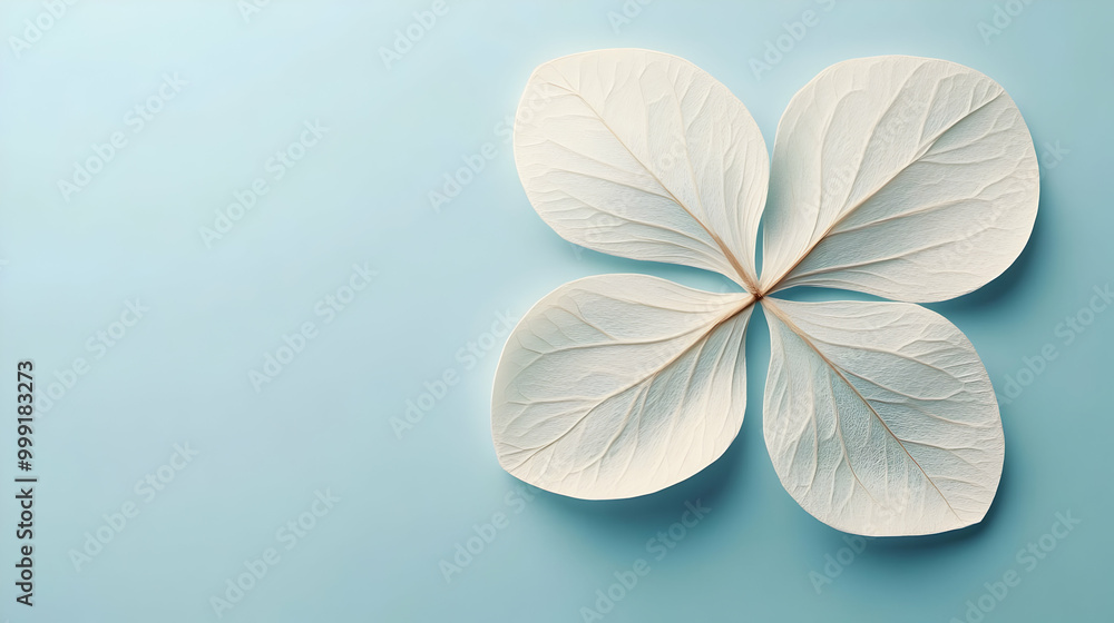 Delicate White Leaf Shape on Blue Background Delicate White Leaf Shape on Blue Background