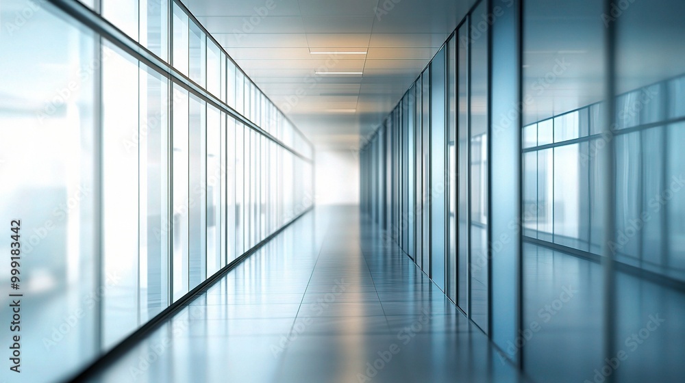 Modern Office Corridor with Glass Walls Modern Office Corridor with Glass Walls