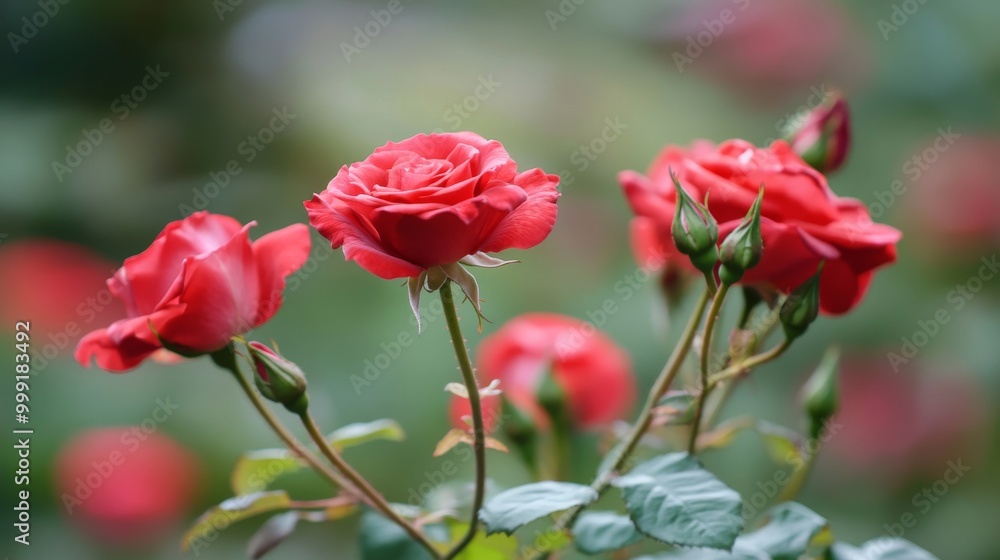 Obraz premium focus photo of red rose flowers against green background of nature
