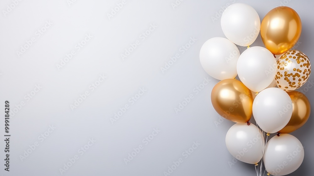 Gold and White Balloons Party Decoration with Copy Space Gold and White Balloons Party Decoration with Copy Space