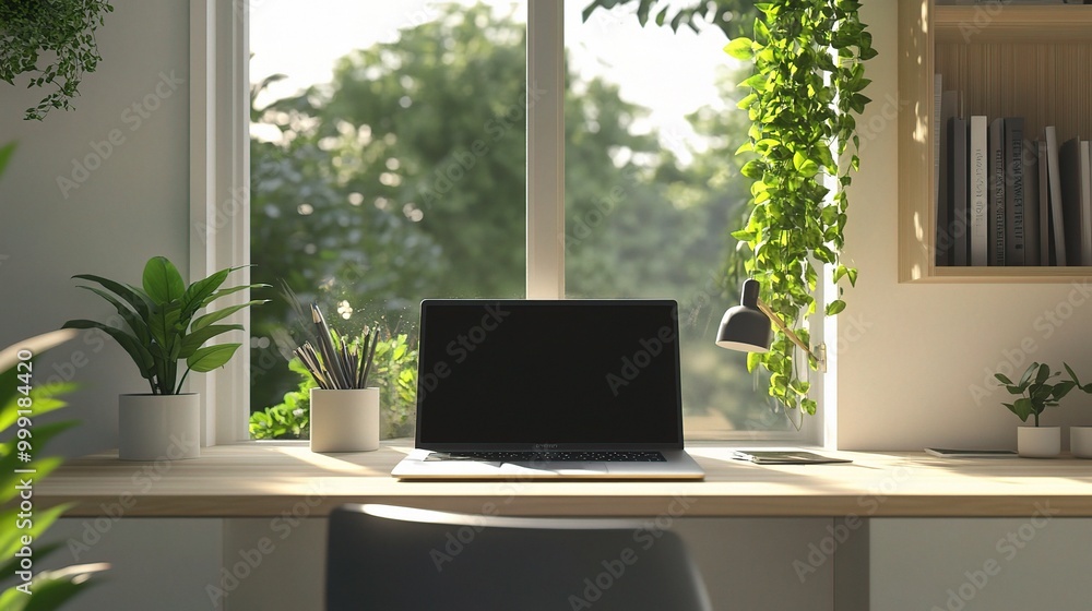 Fototapeta premium Modern Workspace with Natural Light and Plants