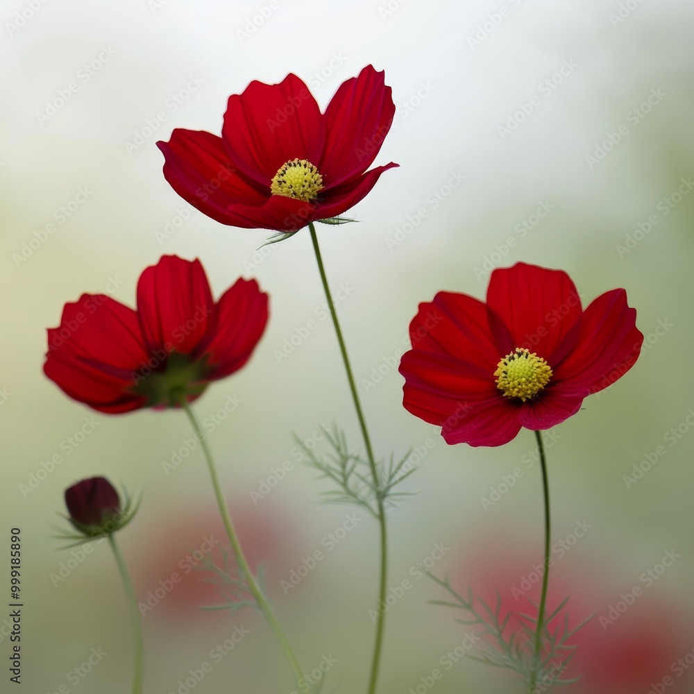 Obraz premium Close-up photo of red cosmos flowers