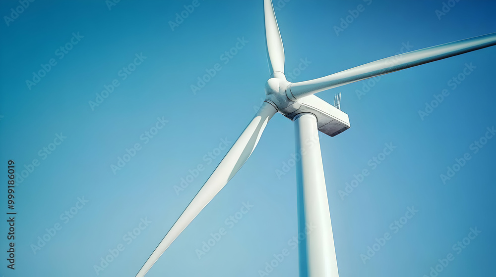 Close-Up View of a Wind Turbine Against the Blue Sky Close-Up View of a Wind Turbine Against the Blue Sky