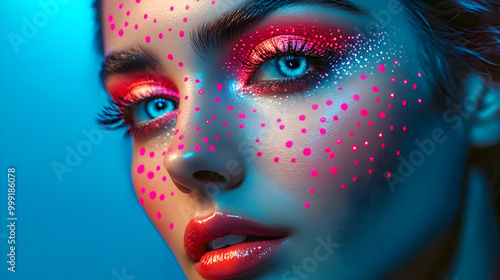 Close-Up of Woman's Face with Neon Pink Makeup