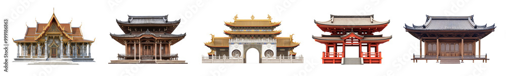 Asian architecture building landmark png cut out element set