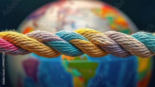 Colorful Rope with a World Globe Background