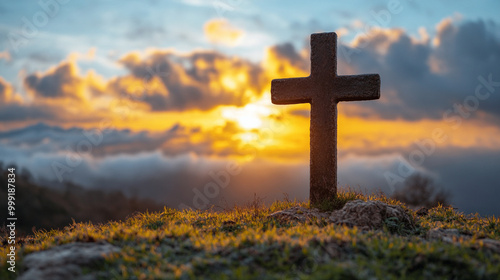 cross breaks through a serene cloudscape, symbolizing hope and divine guidance. This image evokes feelings of faith, peace, and spiritual upliftment, inviting viewers to reflect on their beliefs