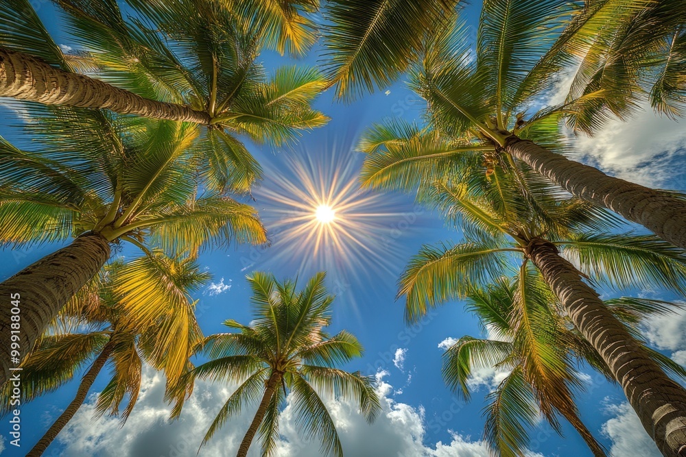 Fototapeta premium Tropical palm trees and bright sun