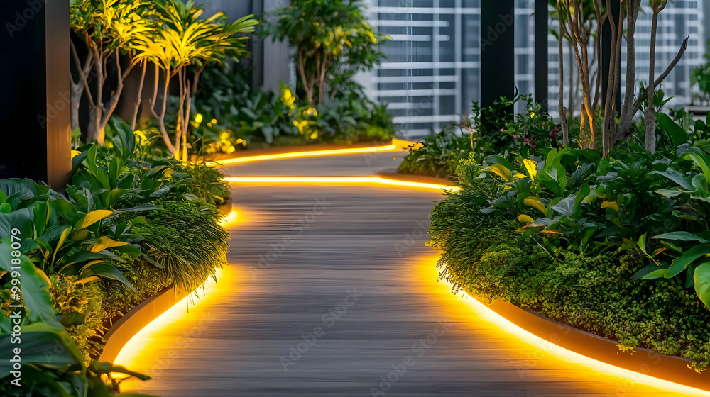 Fototapeta premium Illuminated Garden Path on Rooftop