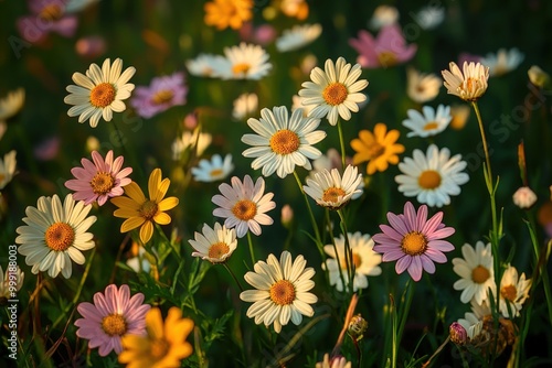 Colorful field of vibrant daisies