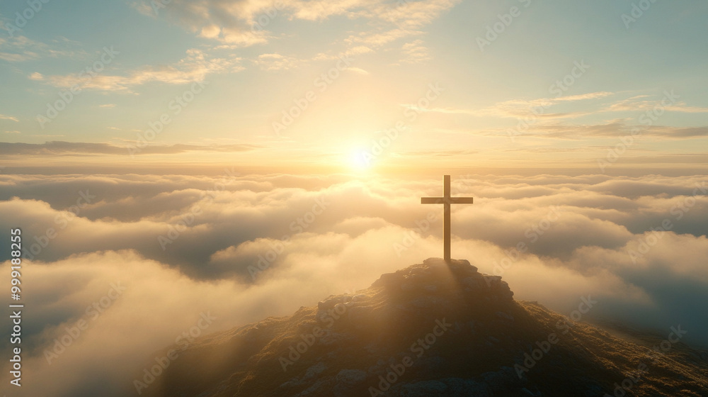 cross breaks through a serene cloudscape, symbolizing hope and divine guidance. This image evokes feelings of faith, peace, and spiritual upliftment, inviting viewers to reflect on their beliefs cross breaks through a serene cloudscape, symbolizing hope and divine guidance. This image evokes feelings of faith, peace, and spiritual upliftment, inviting viewers to reflect on their beliefs