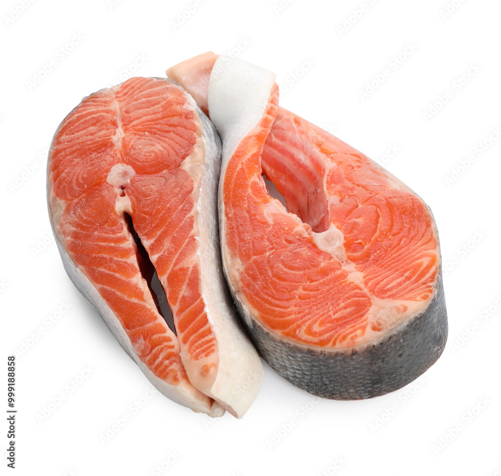 Two fresh salmon steaks isolated on white Two fresh salmon steaks isolated on white