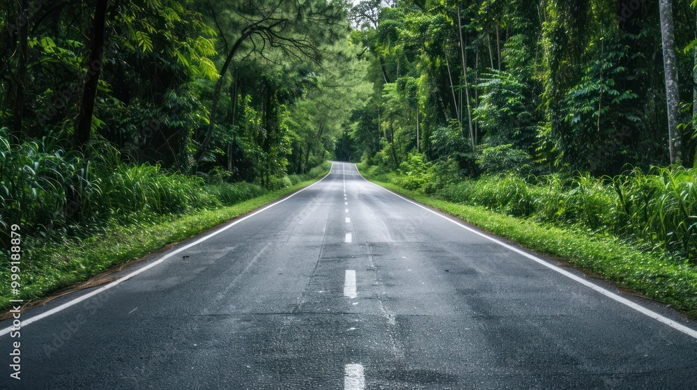 Empty Road Through Lush Forest Empty Road Through Lush Forest