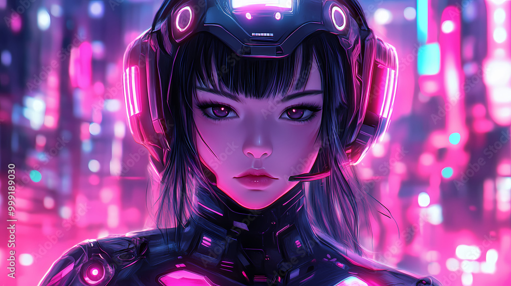 Moody anime girl in a futuristic suit. Anime Style. Illustration Moody anime girl in a futuristic suit. Anime Style. Illustration