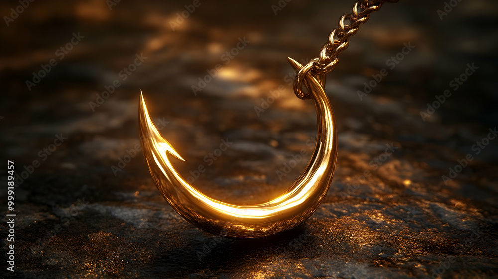 Shiny Golden Hook with Chain - Symbol of Catching, Hope, and Success