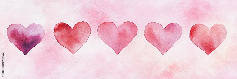 watercolor hearts in pink and red tones watercolor hearts in pink and red tones