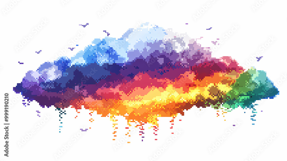 Obraz premium Png cloud with rainbow pixel graphics art pixelated. Pixelated Graphics. Illustration