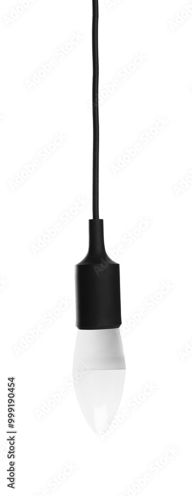 One light bulb hanging on white background One light bulb hanging on white background