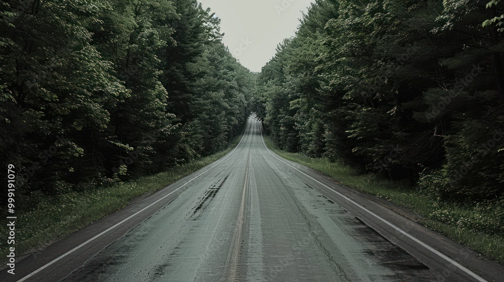 Empty Road Through Lush Forest Empty Road Through Lush Forest