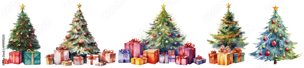 Watercolor Christmas tree png cut out element set Watercolor Christmas tree png cut out element set
