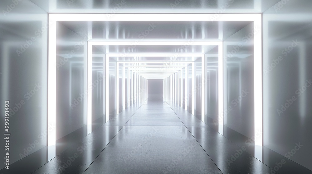 A Long, Bright Corridor With White Walls and Fluorescent Lighting A Long, Bright Corridor With White Walls and Fluorescent Lighting