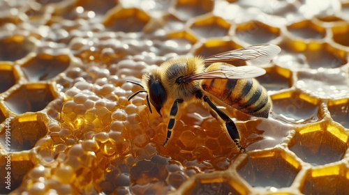 a detailed macro shot of a honey bee photo